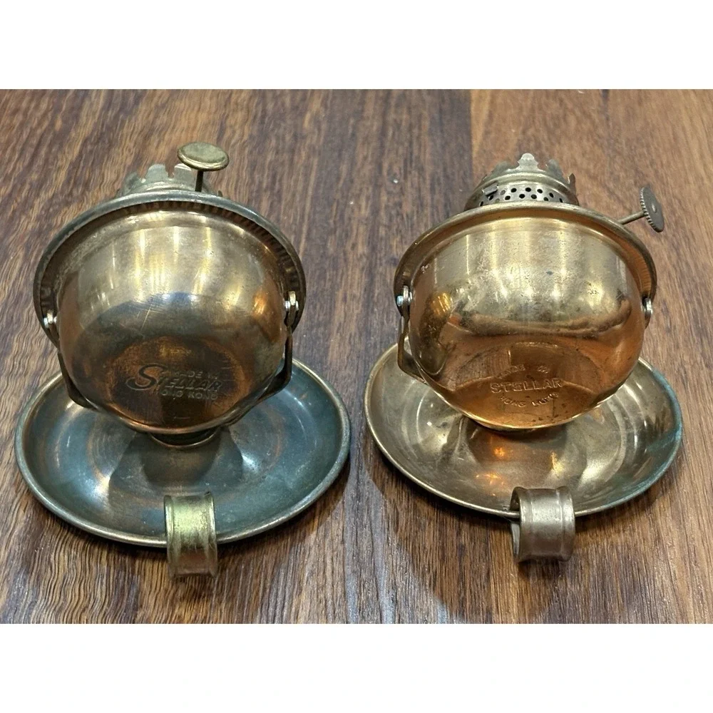 Vintage Stellar Kerosene Oil Copper Wick Lamp Walking Light Hong Kong 2Set READ!